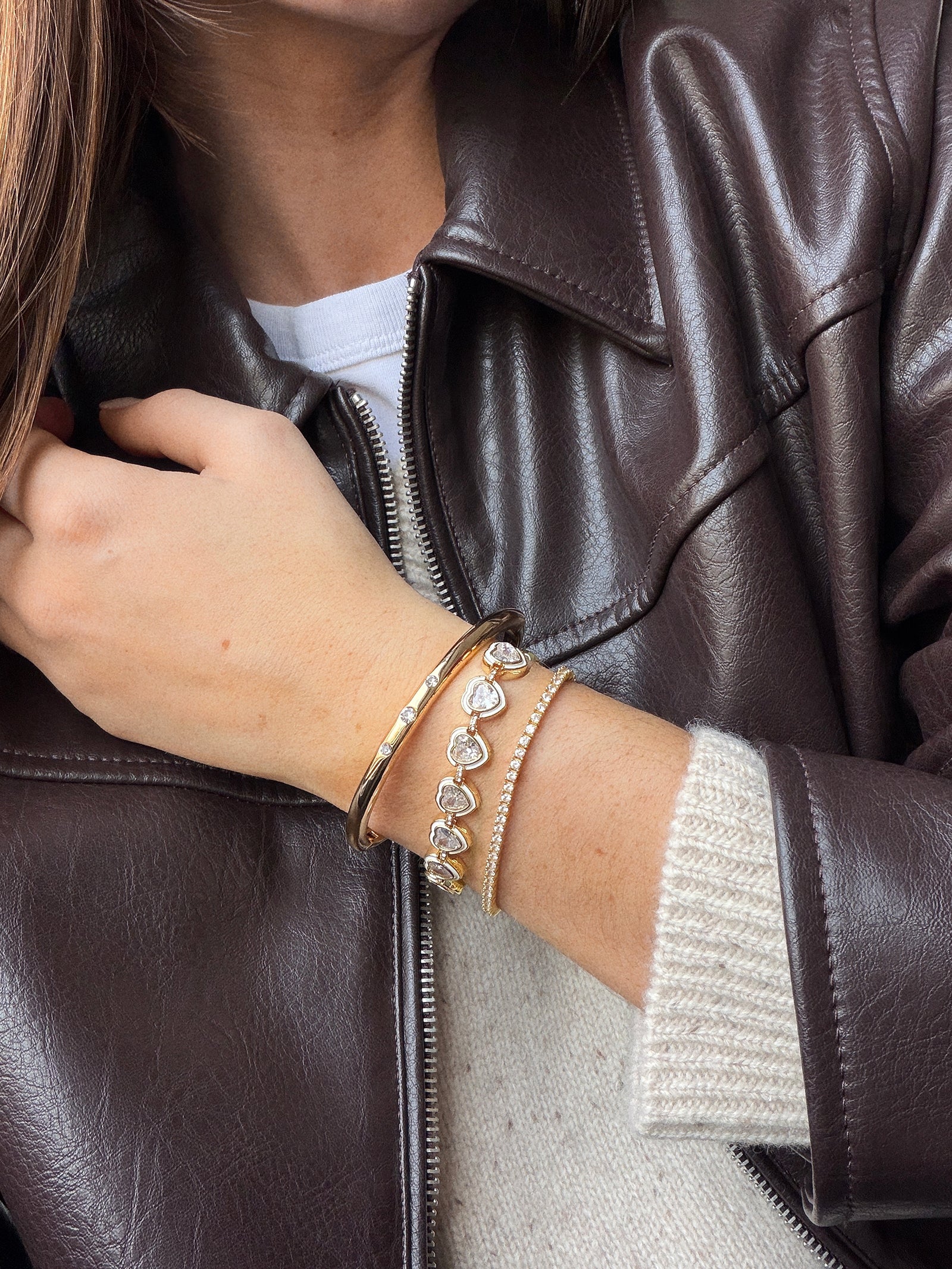 Repeating Heart Crystal Bracelet - Gold/Pavé - Image 2
