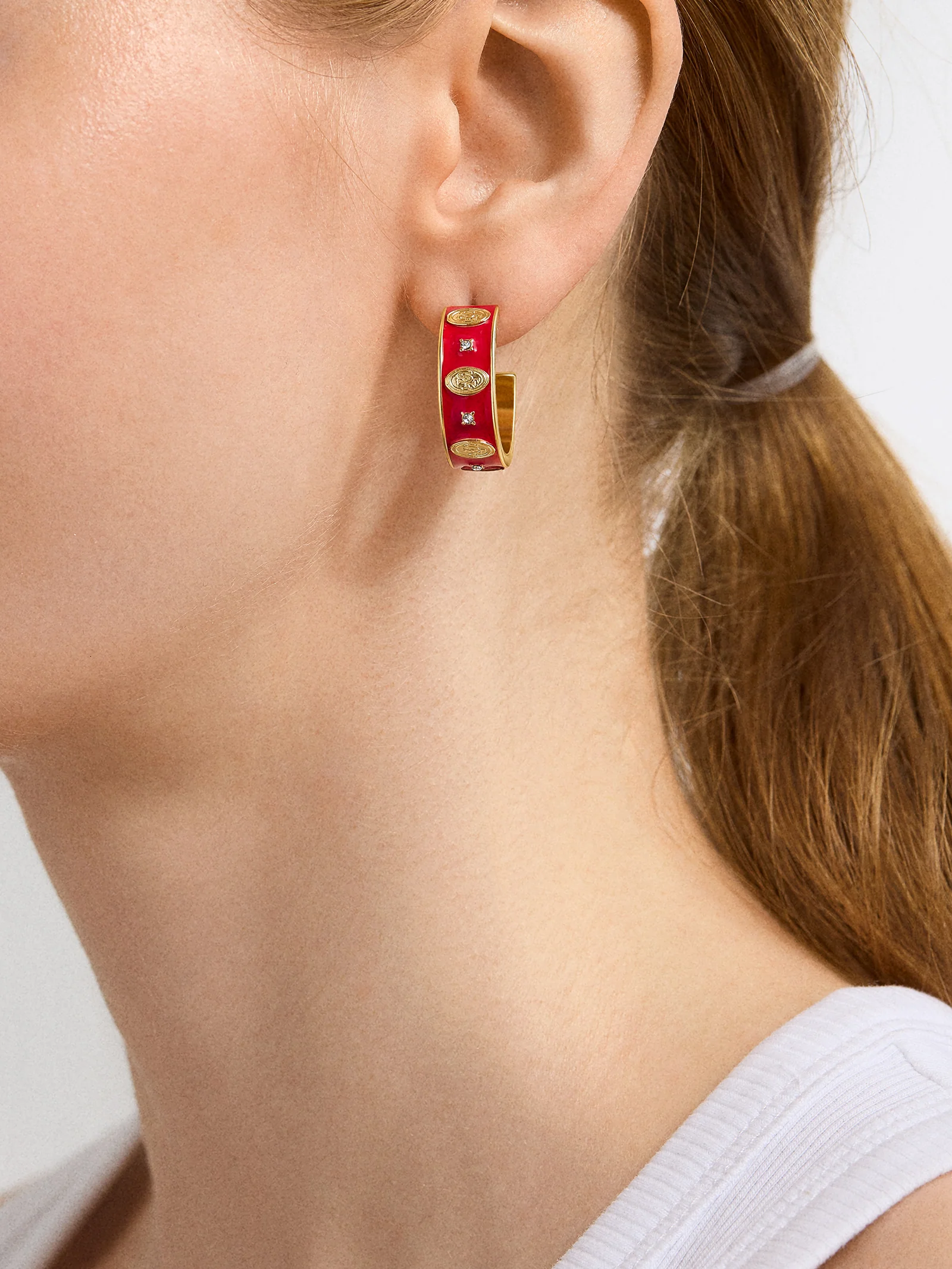 WEAR By Erin Andrews x BaubleBar Enamel Hoop Earrings - San Francisco 49ers - Image 2