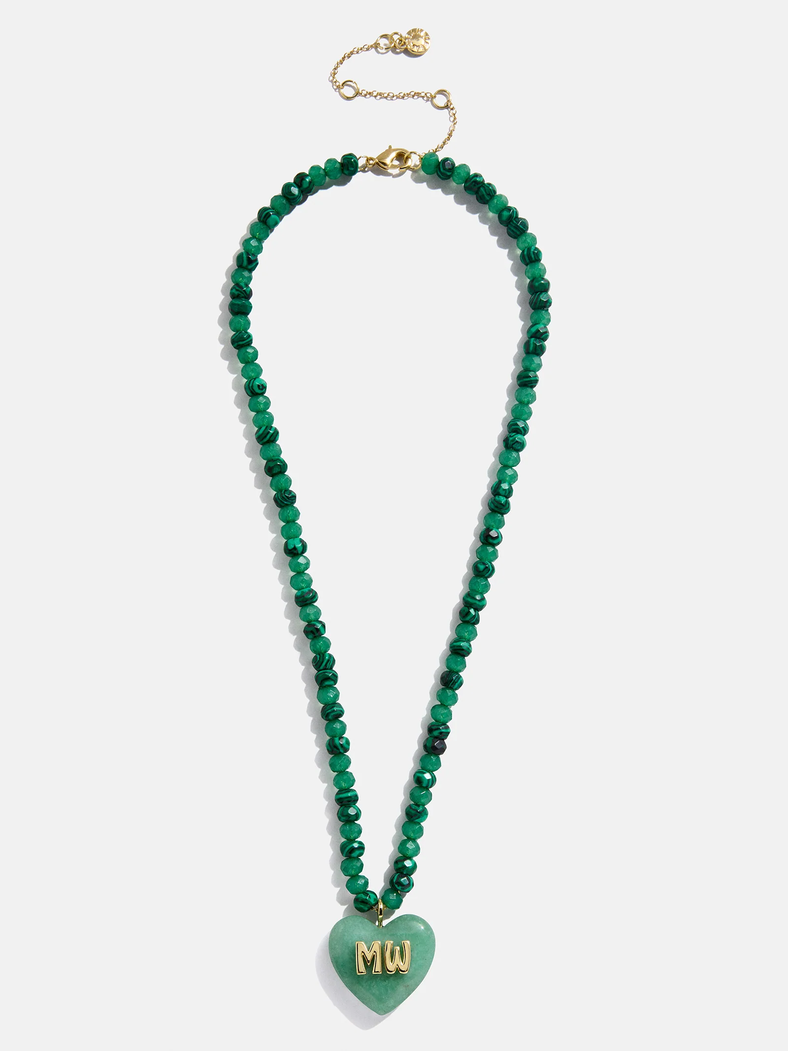 Semi-Precious Heart Custom Initial Necklace - Light Jade - Image 3