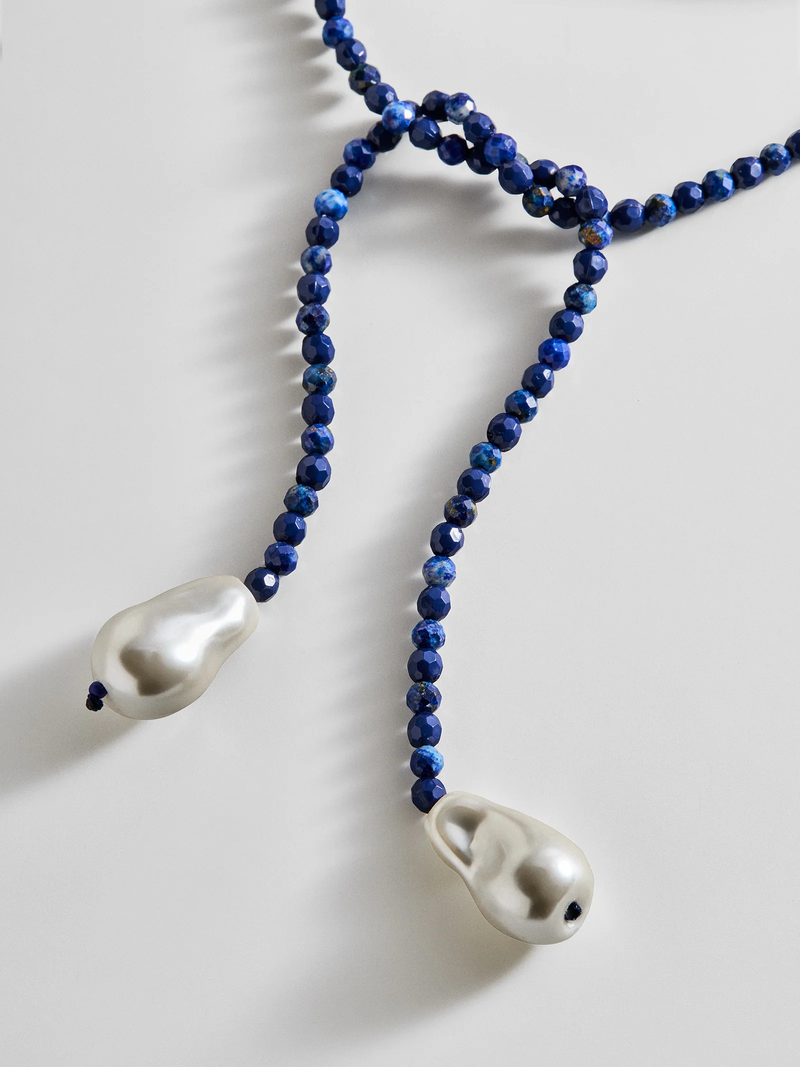 Semi-Precious Pearl Wrap Necklace - Lapis - Image 3