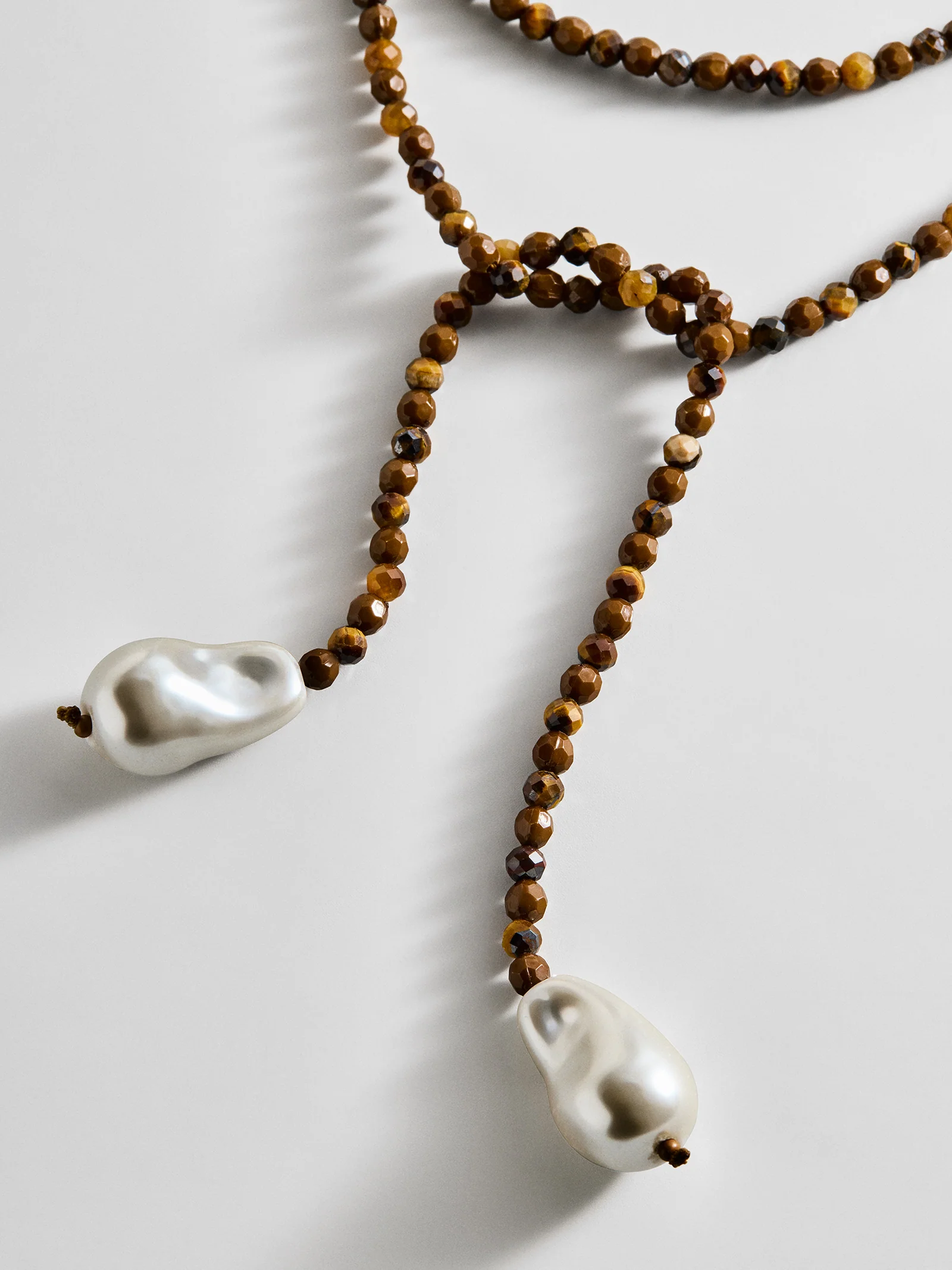 Semi-Precious Pearl Wrap Necklace - Tiger's Eye - Image 3