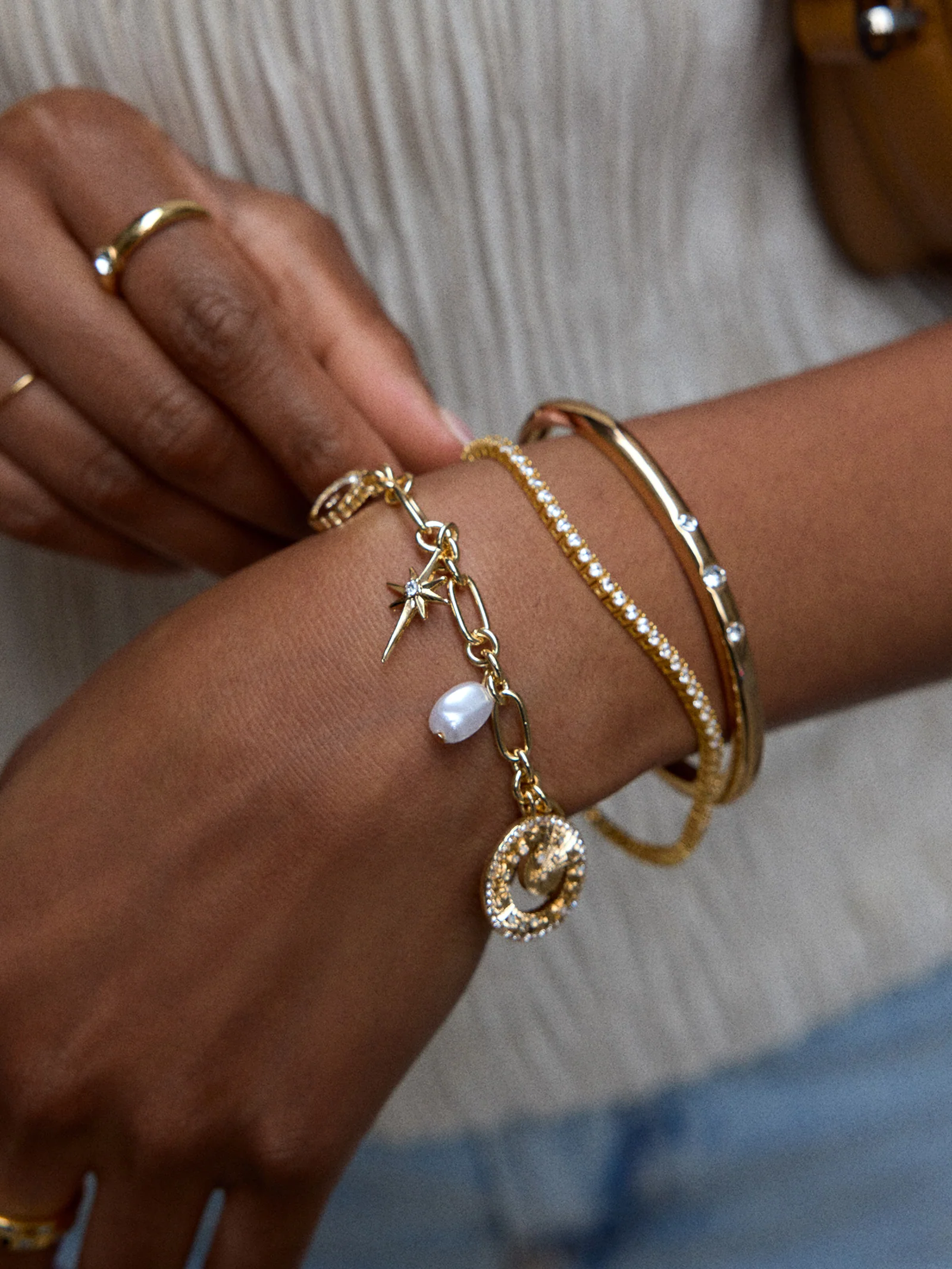Star Power Celestial Charm Bracelet - Gold/Pavé - Image 2