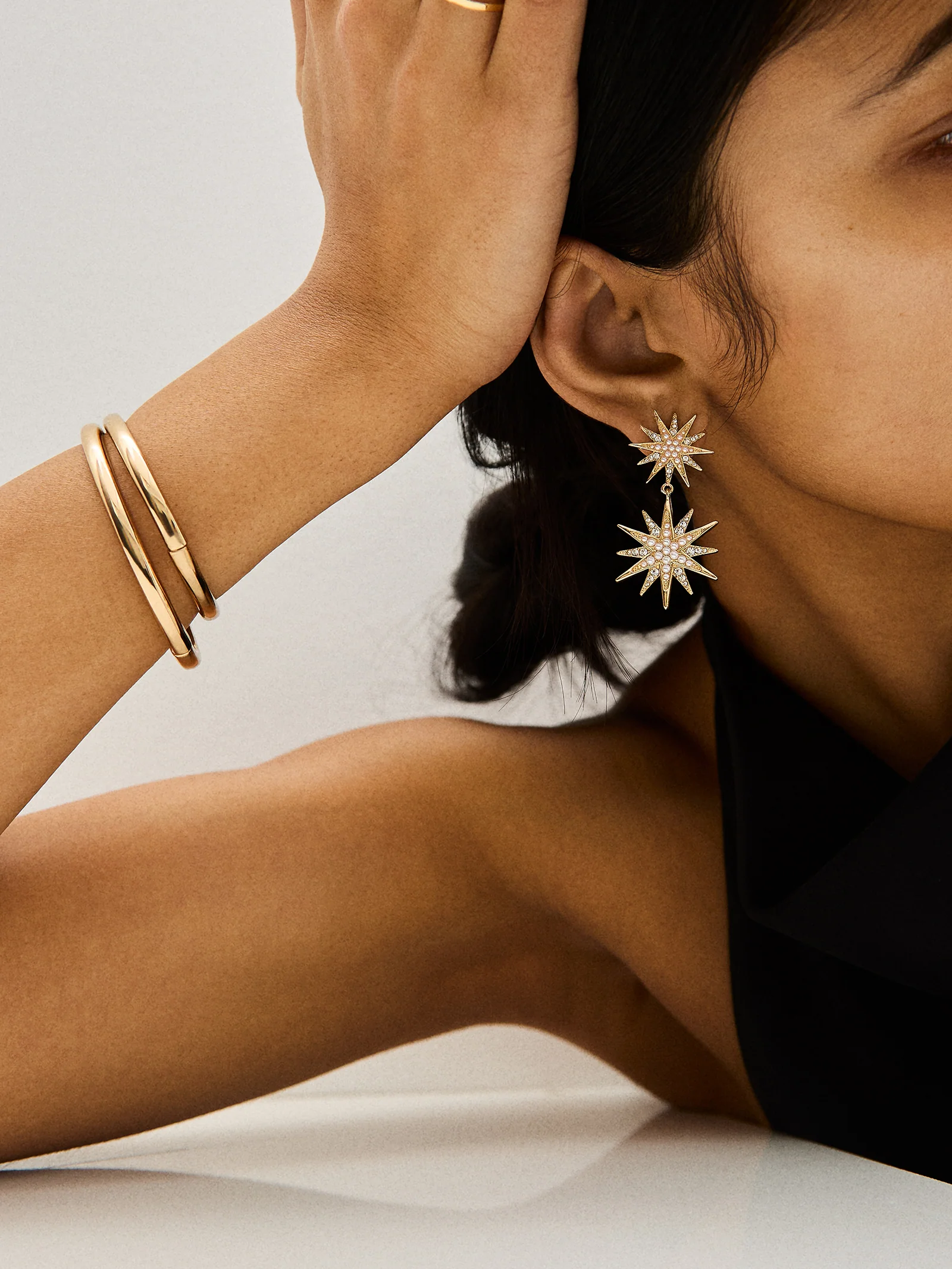 Star Power Celestial Statement Earrings - Gold/Pavé - Image 2
