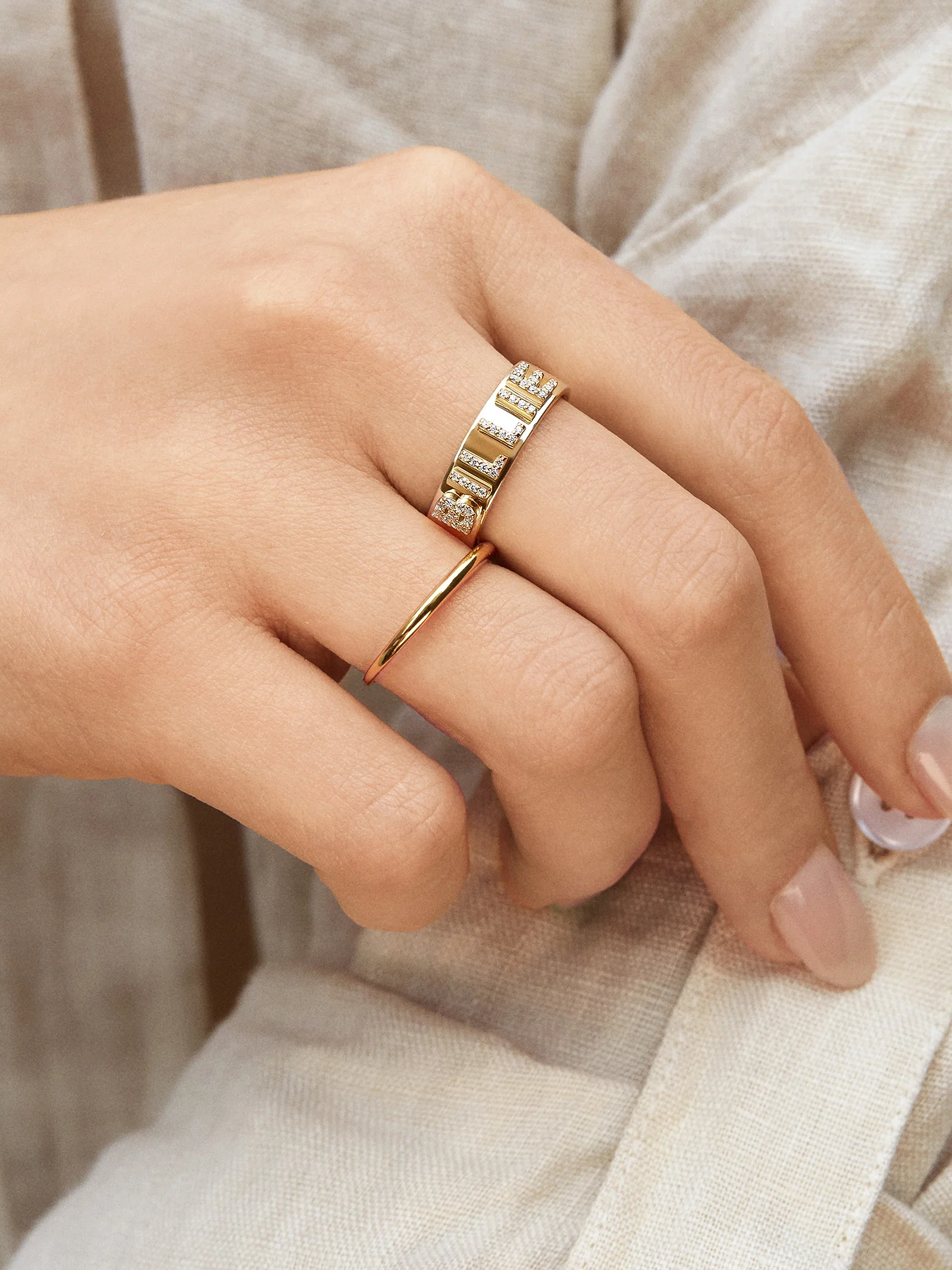Sterling Silver Custom Block Ring - Sterling Silver. Pavé Cubic Zirconia Stones - Image 3