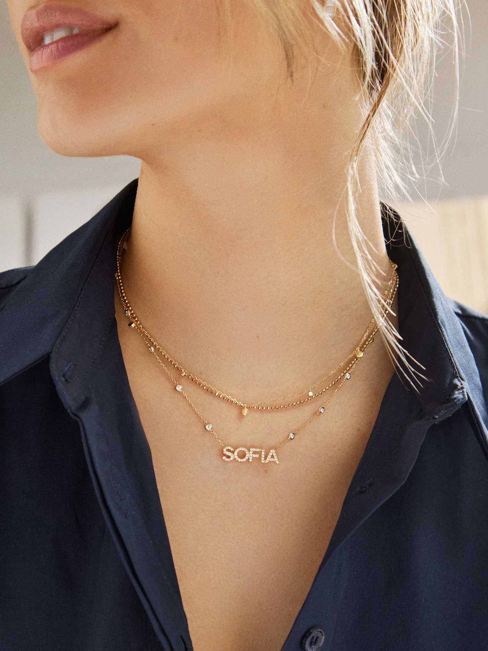 Yasmine Sterling Silver Custom Nameplate Necklace - Pavé/Silver - Image 2