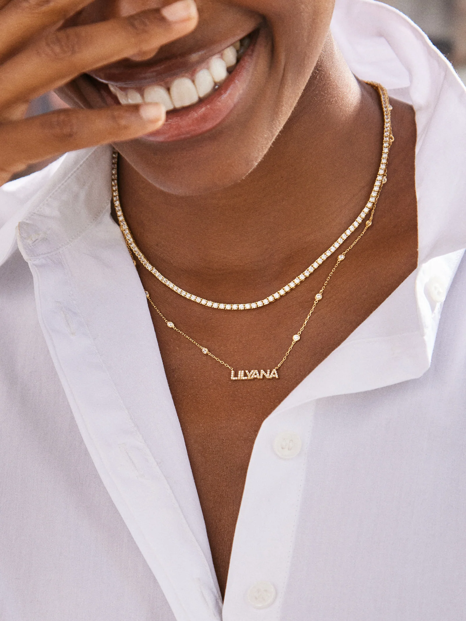Yasmine Sterling Silver Custom Nameplate Necklace - Pavé/Silver - Image 3