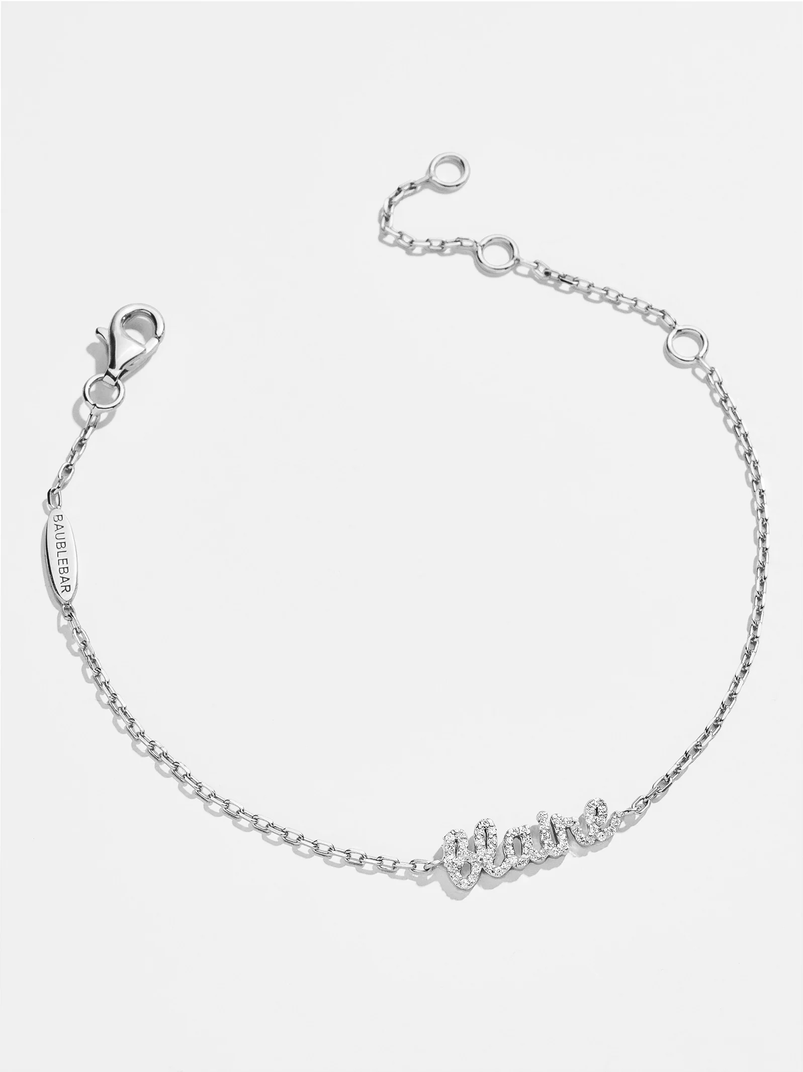 Sterling Silver Pavé Custom Nameplate Bracelet - Sterling Silver. Pavé Cubic Zirconia Stones - Image 3