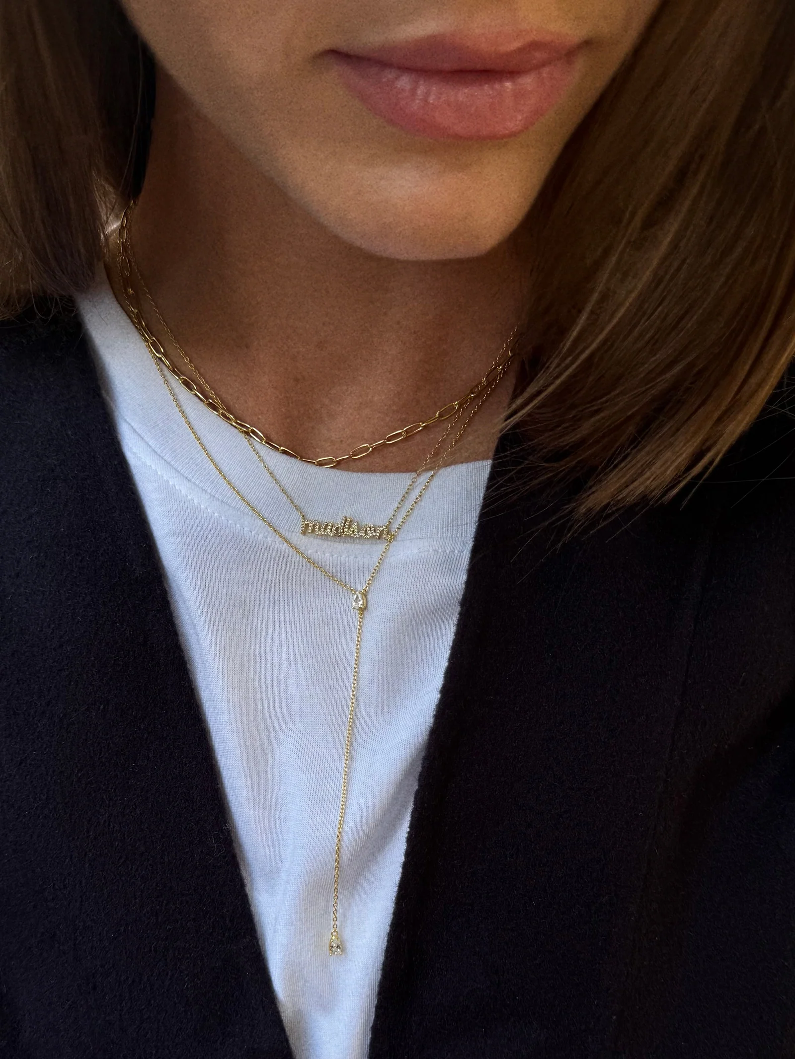 Teardrop 18K Gold Lariat Necklace - Gold/Pavé - Image 2