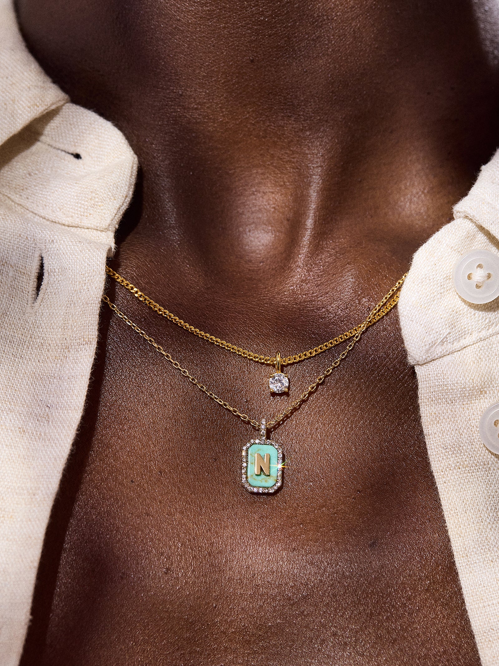 Gold & Turquoise Initial Necklace - Turquoise Stone - Image 2