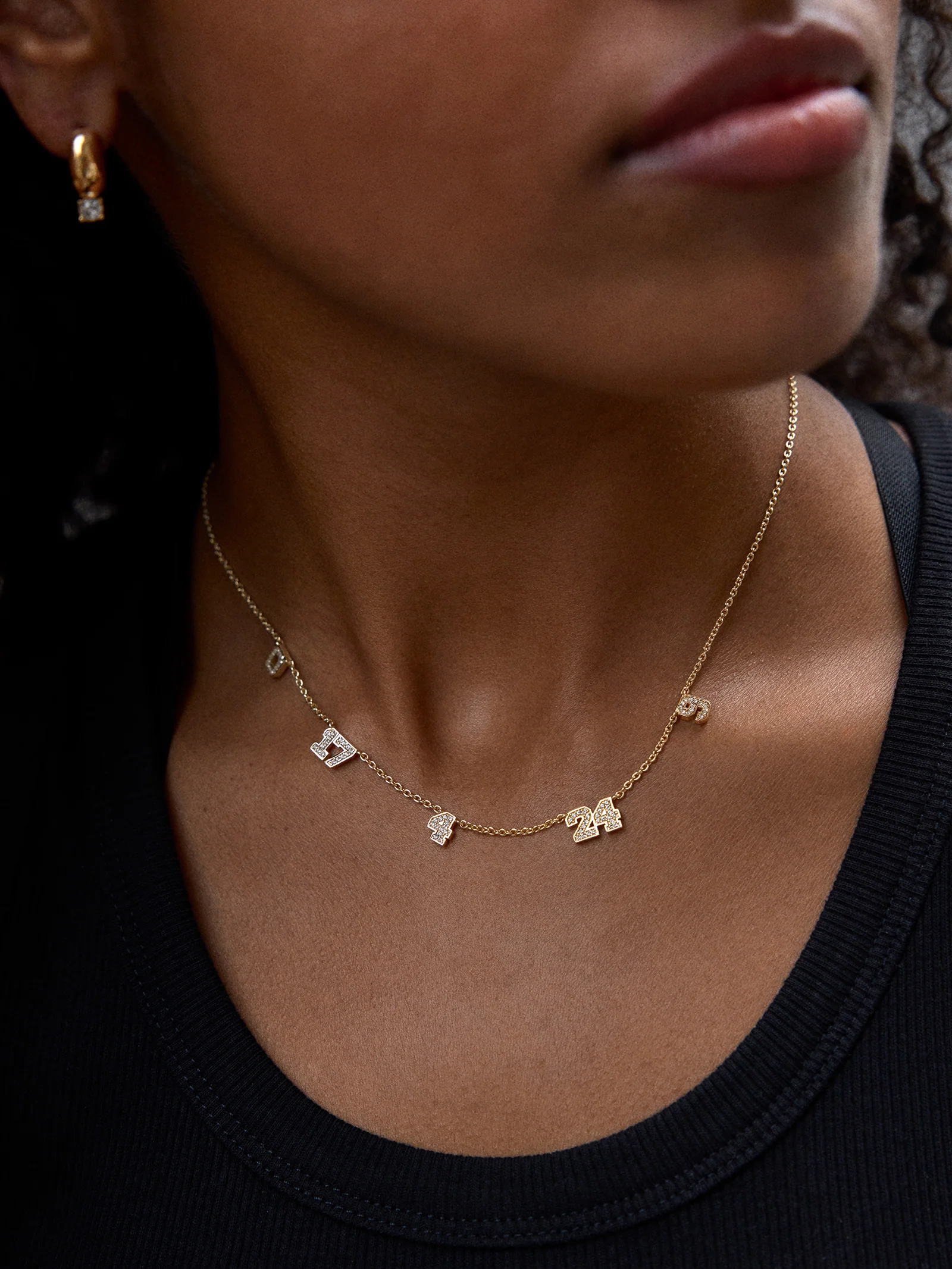 Varsity Number Custom Necklace - Five Gold Stations - Image 2