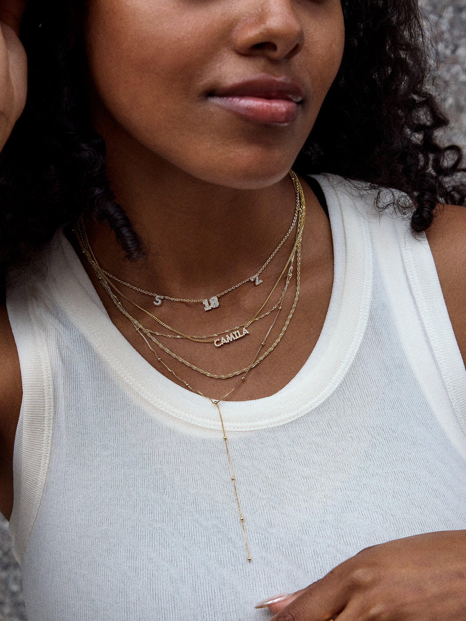 Varsity Number Custom Necklace - Three Gold Stations - Image 2