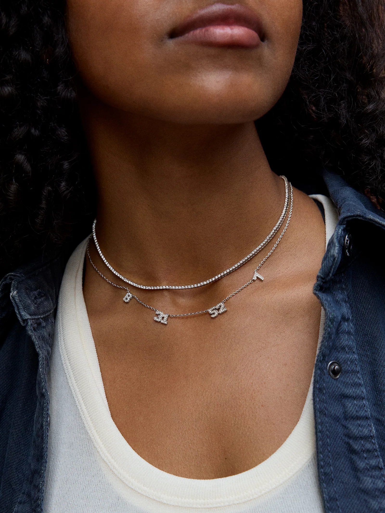 Varsity Number Custom Necklace - Four Silver Stations - Image 2