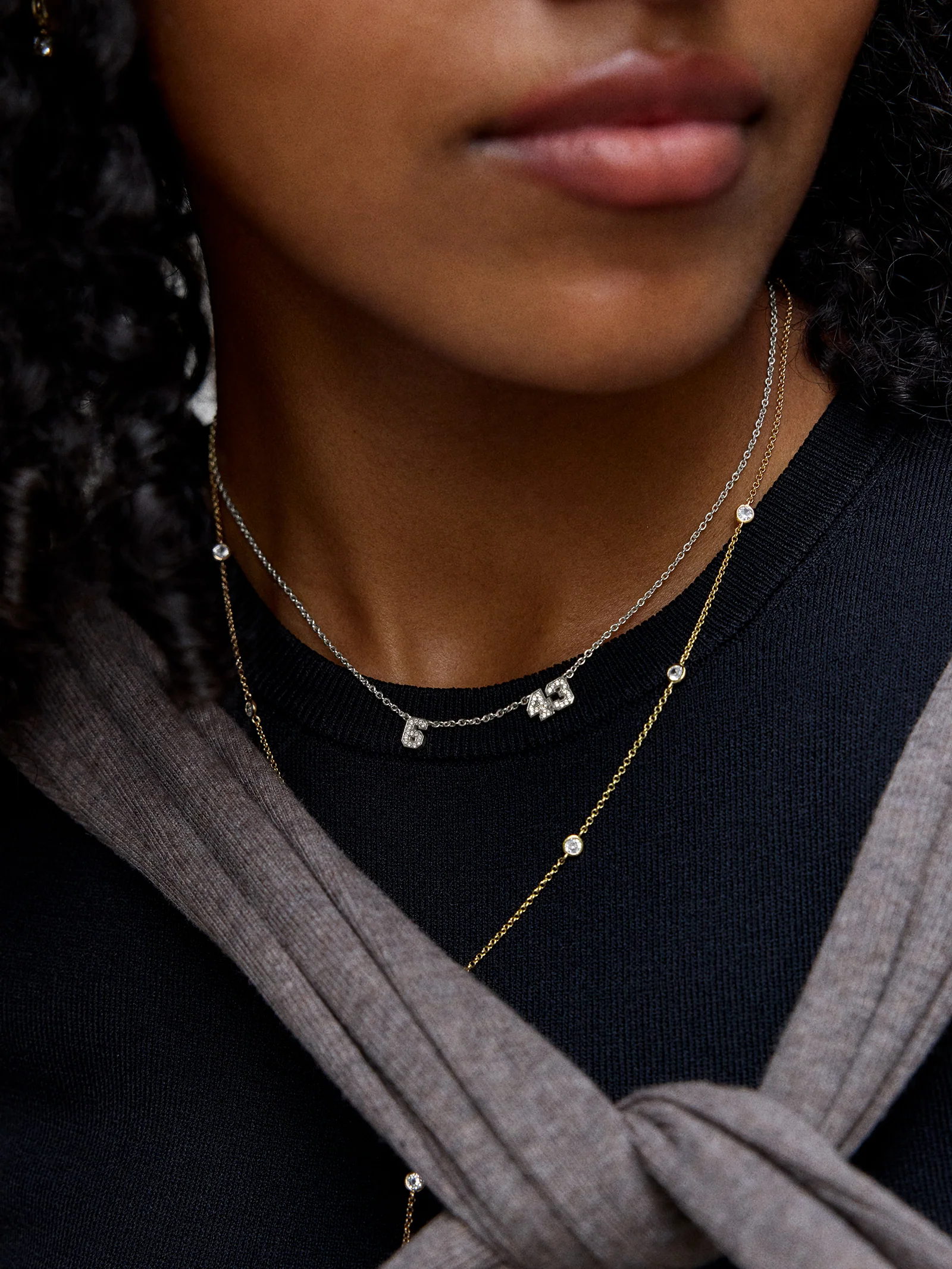 Varsity Number Custom Necklace - Two Silver Stations - Image 2