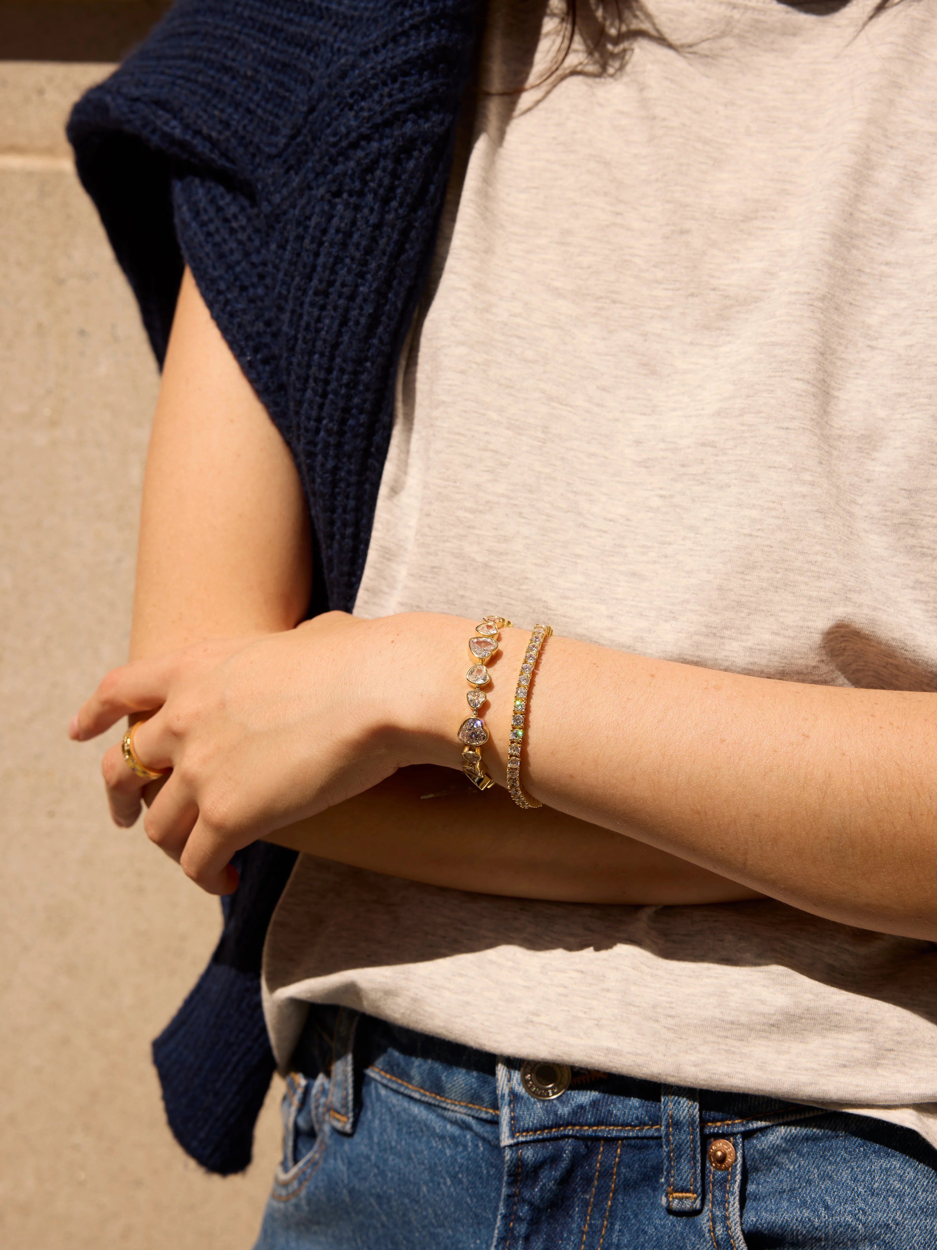 Zadie Heart Tennis Bracelet - Gold/Pavé - Image 2